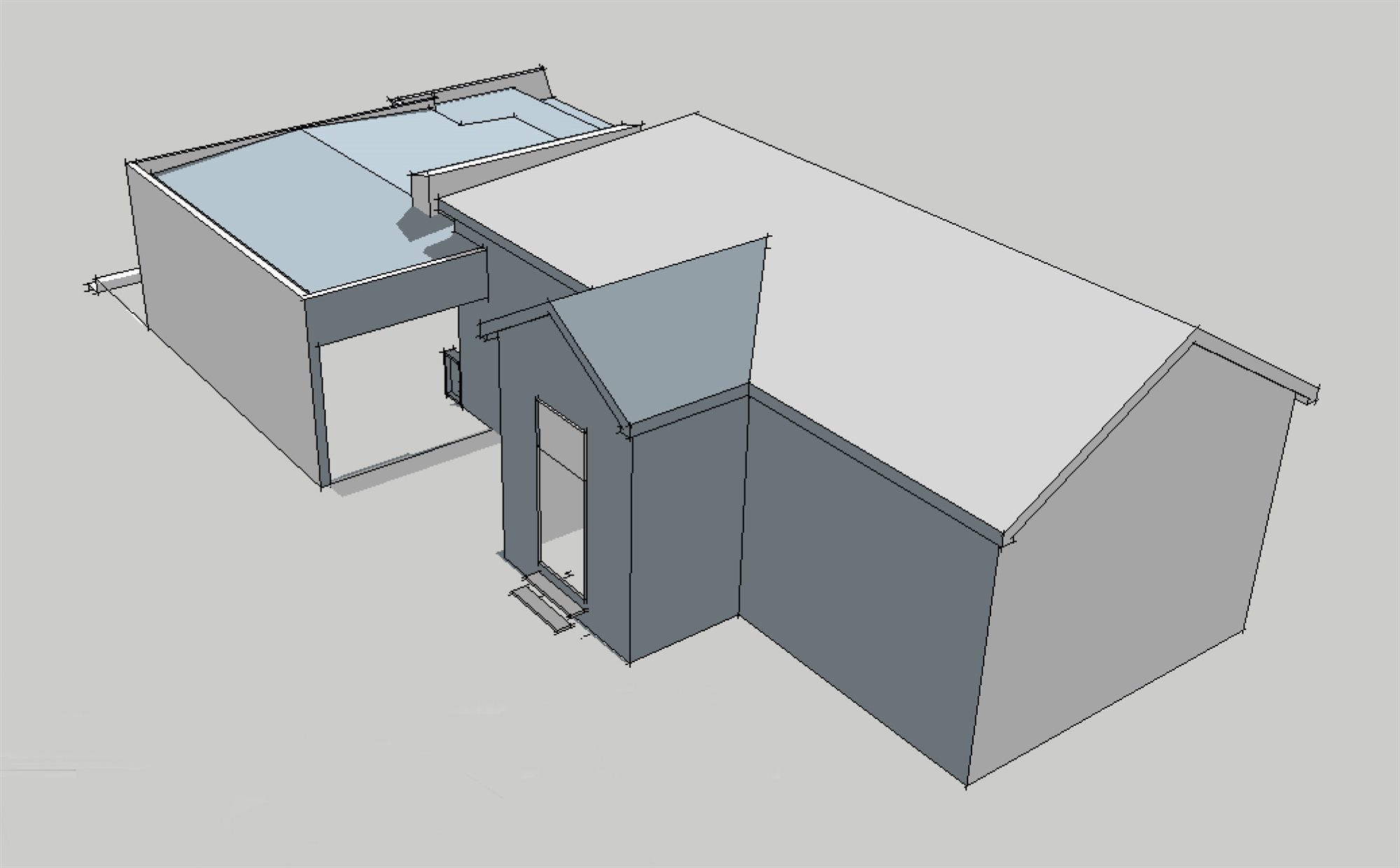 The addition seen from above, the covered outdoor room open to the garden