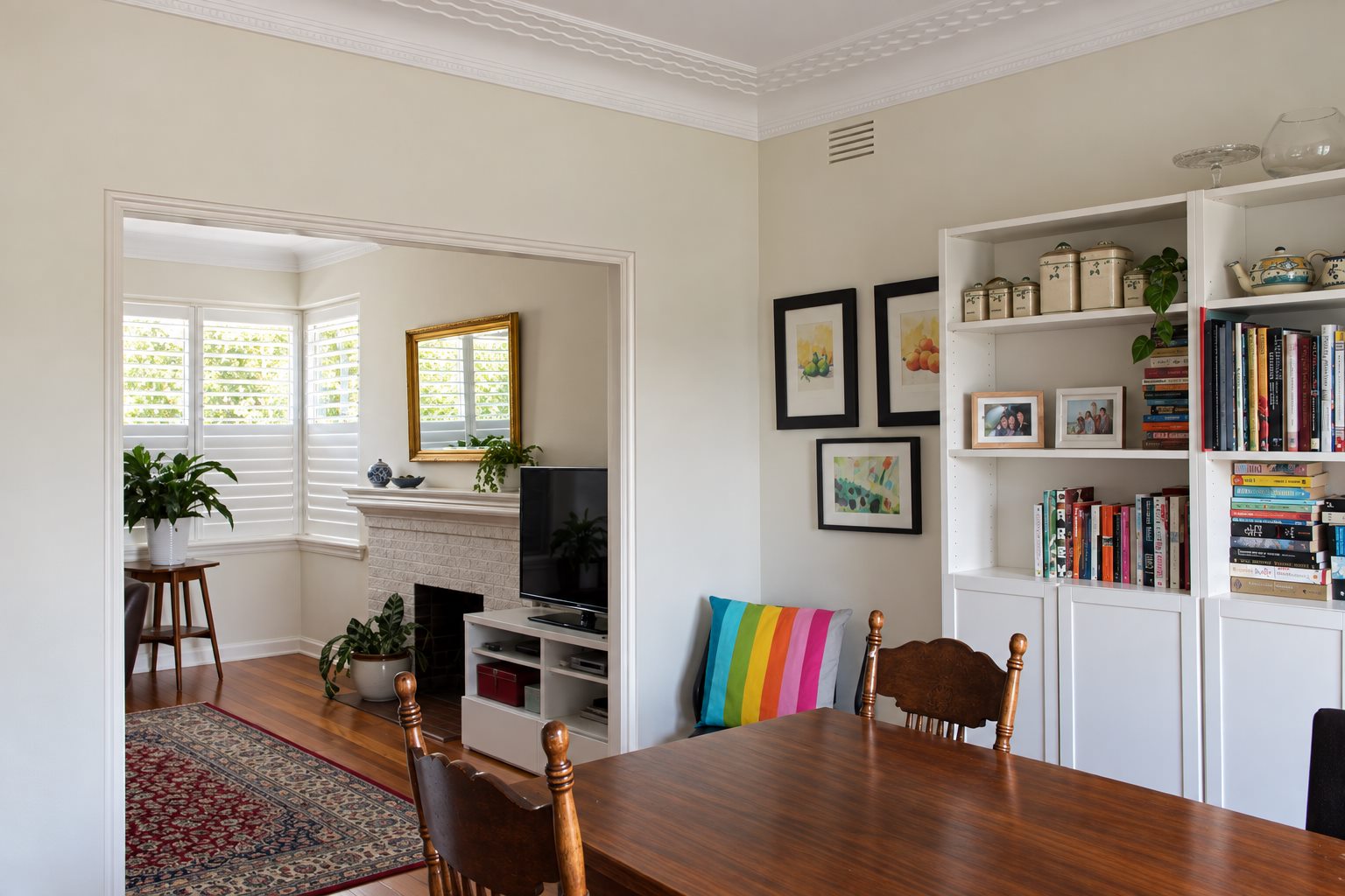 The existing dining room, looking through to the front room and its fireplace