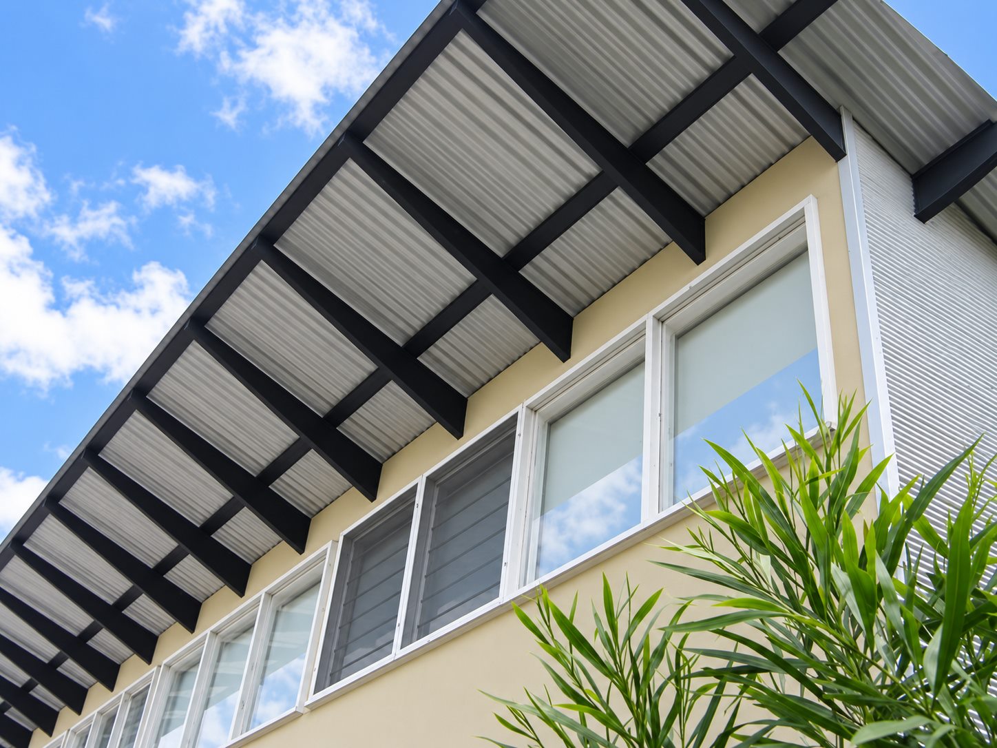 Under the new roof: exposed rafters over the run of windows